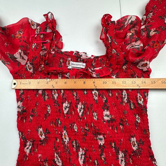 Urban Outfitters Dress Womens Small Red Floral Smocked Maxi Cottagecore Peasant - Picture 11 of 14